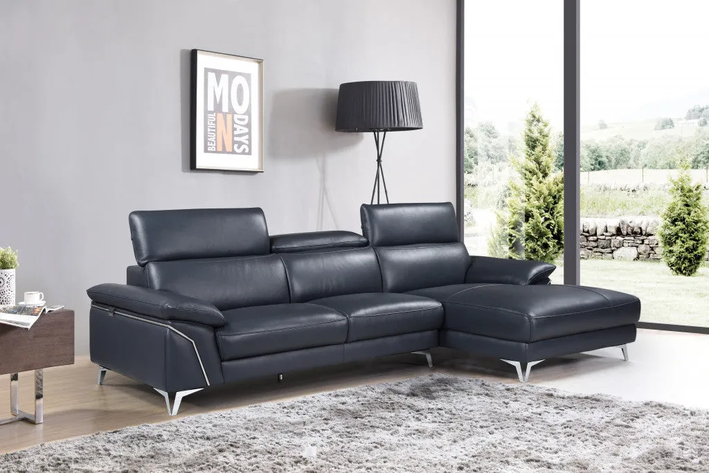 114'' X 67'' X 39'' Modern Blue Genuine Italian Leather Sectional By Homeroots