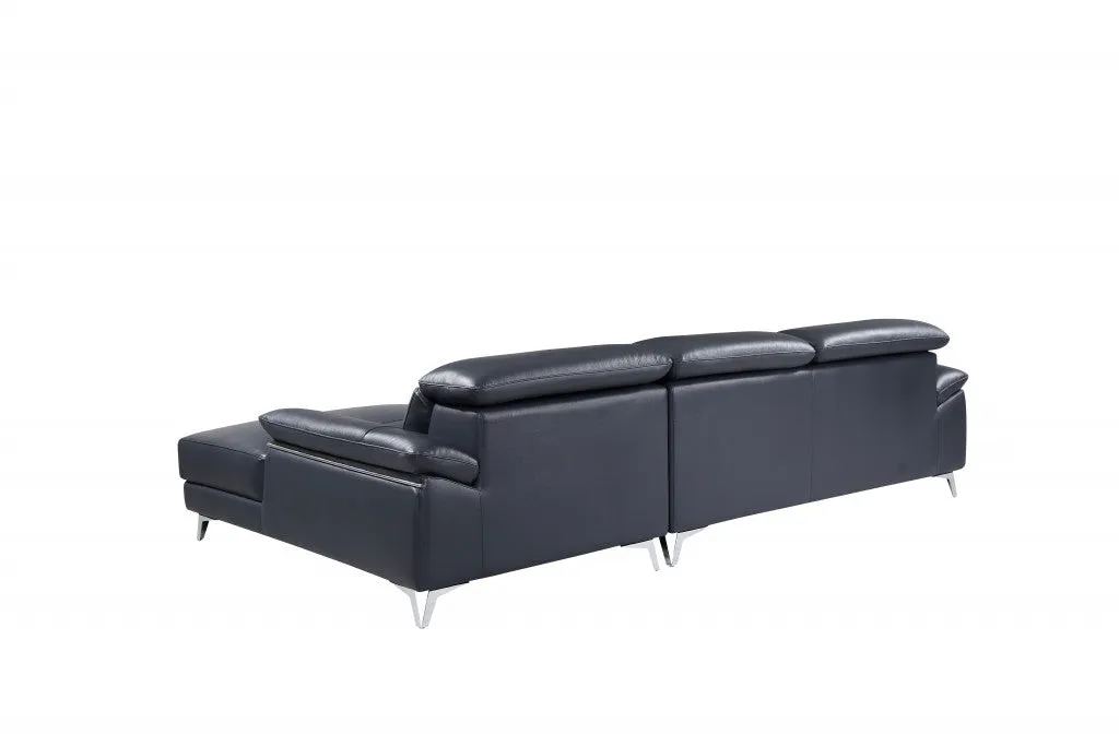 114'' X 67'' X 39'' Modern Blue Genuine Italian Leather Sectional By Homeroots