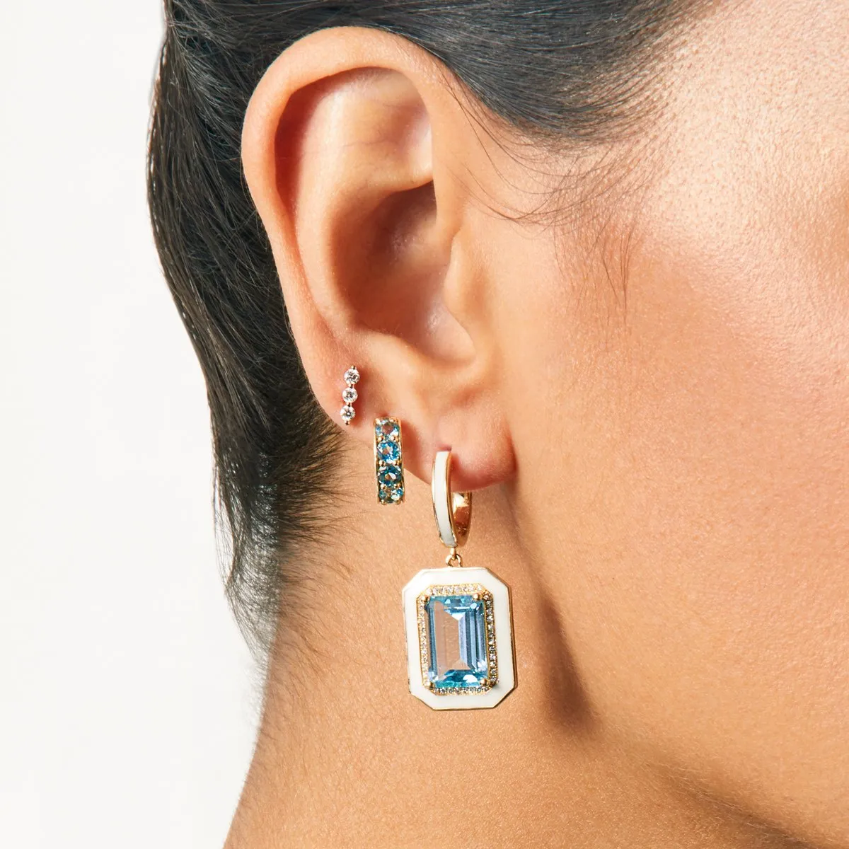 14KT Yellow Gold Blue Topaz Huggie Earrings