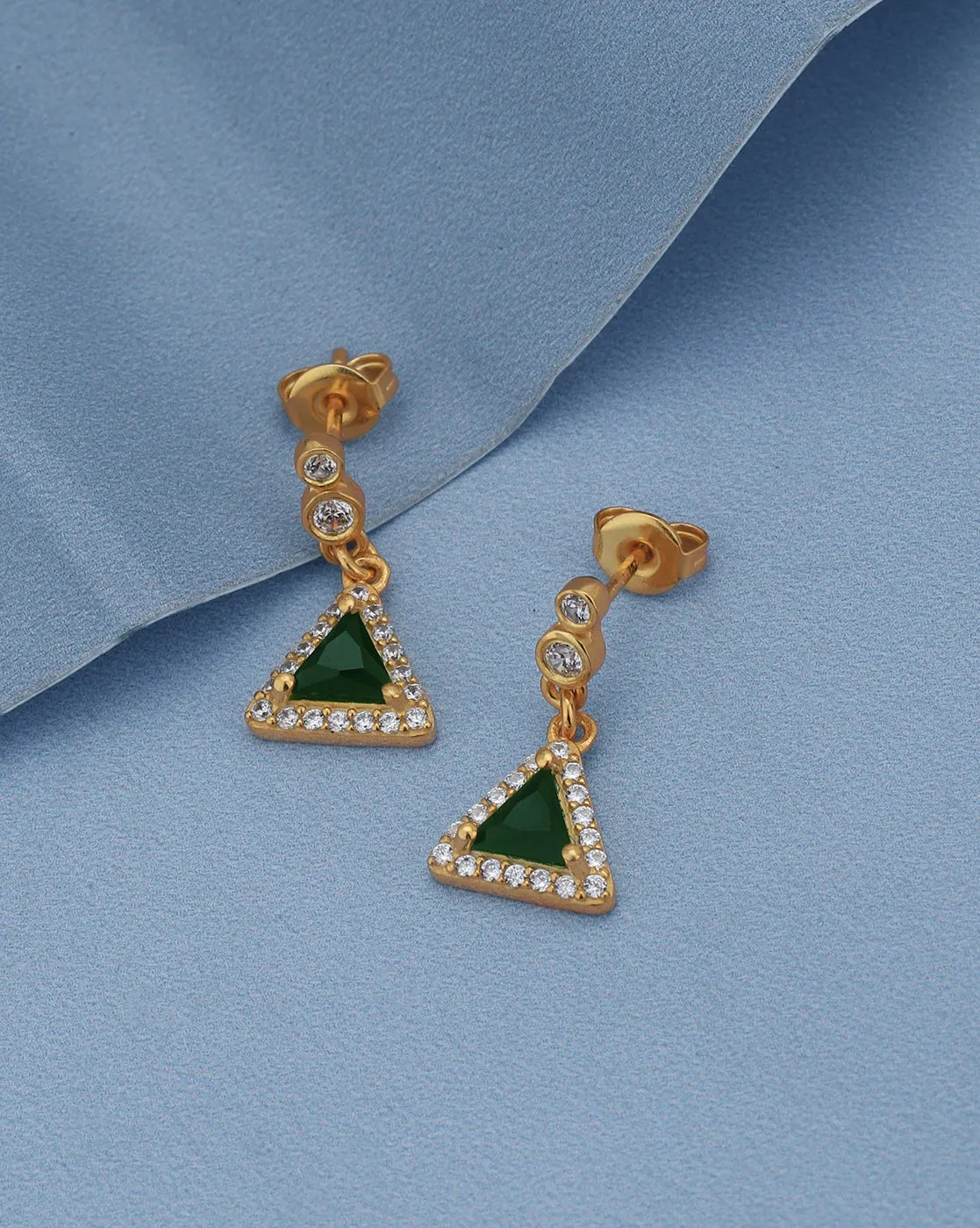 18kt Gold Plated with CZ Triangular Drop Earring for women