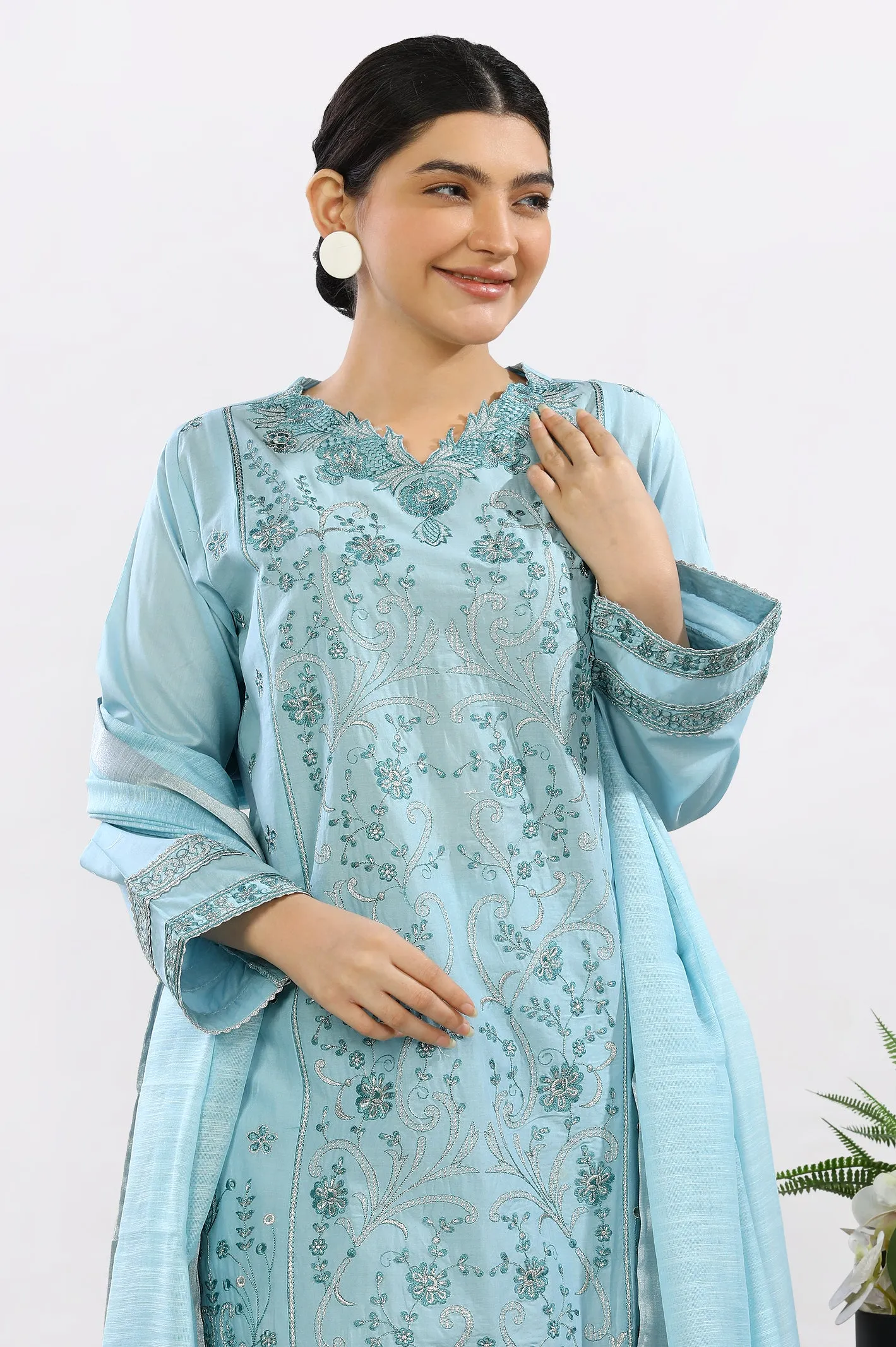 3PC Embroidered Sky Blue