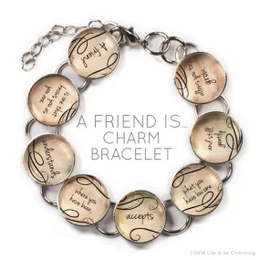 A Friend Is - Glass Friendship Charm Bracelet with Heart Charm