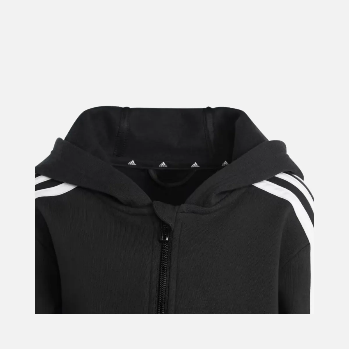 Adidas Essentials 3 Stripes Kids Unisex Zip Hoodie (3-8 Years) -Black / White