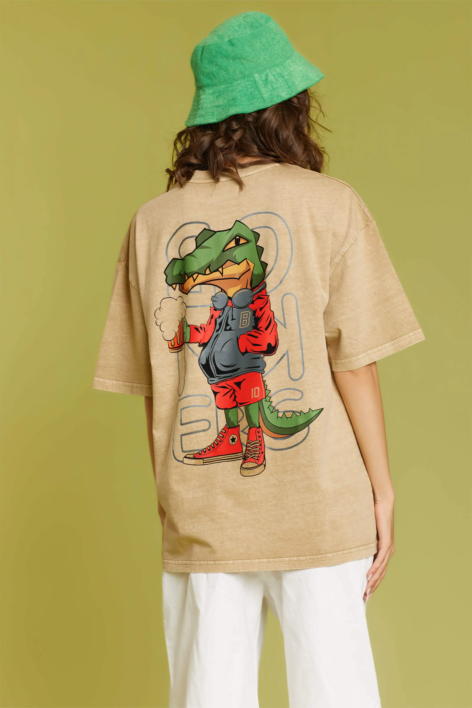 Alligator Faded Effect Oversized T-shirt