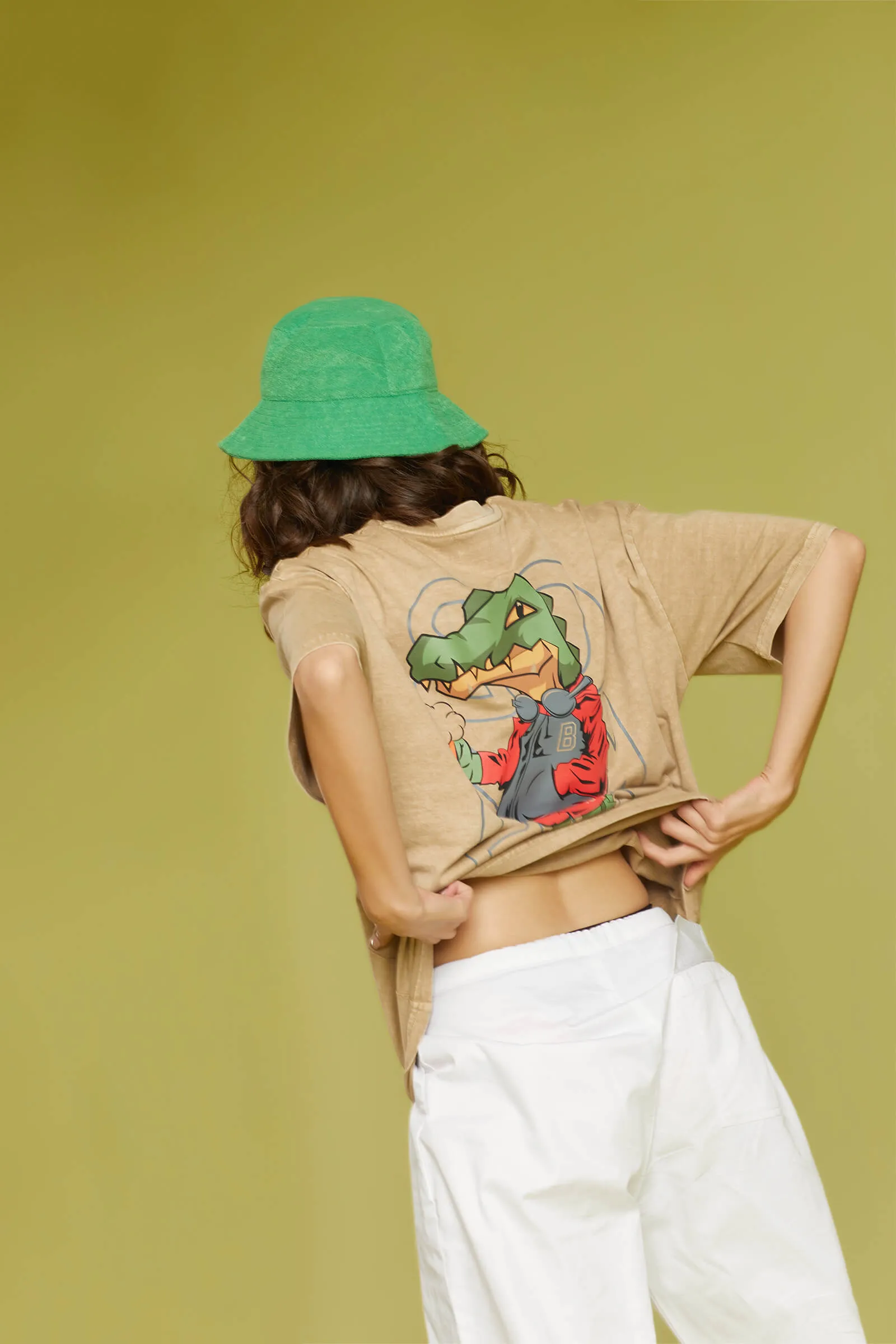 Alligator Faded Effect Oversized T-shirt