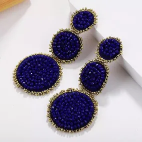 AMAZYA DARK BLUE ROUND DROP EARRINGS