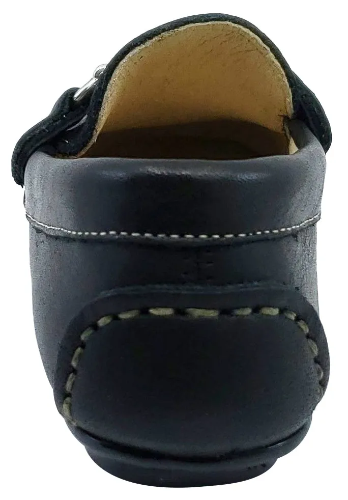 Andanines Boy's Chain Loafers, Black Leather and Black Outsole