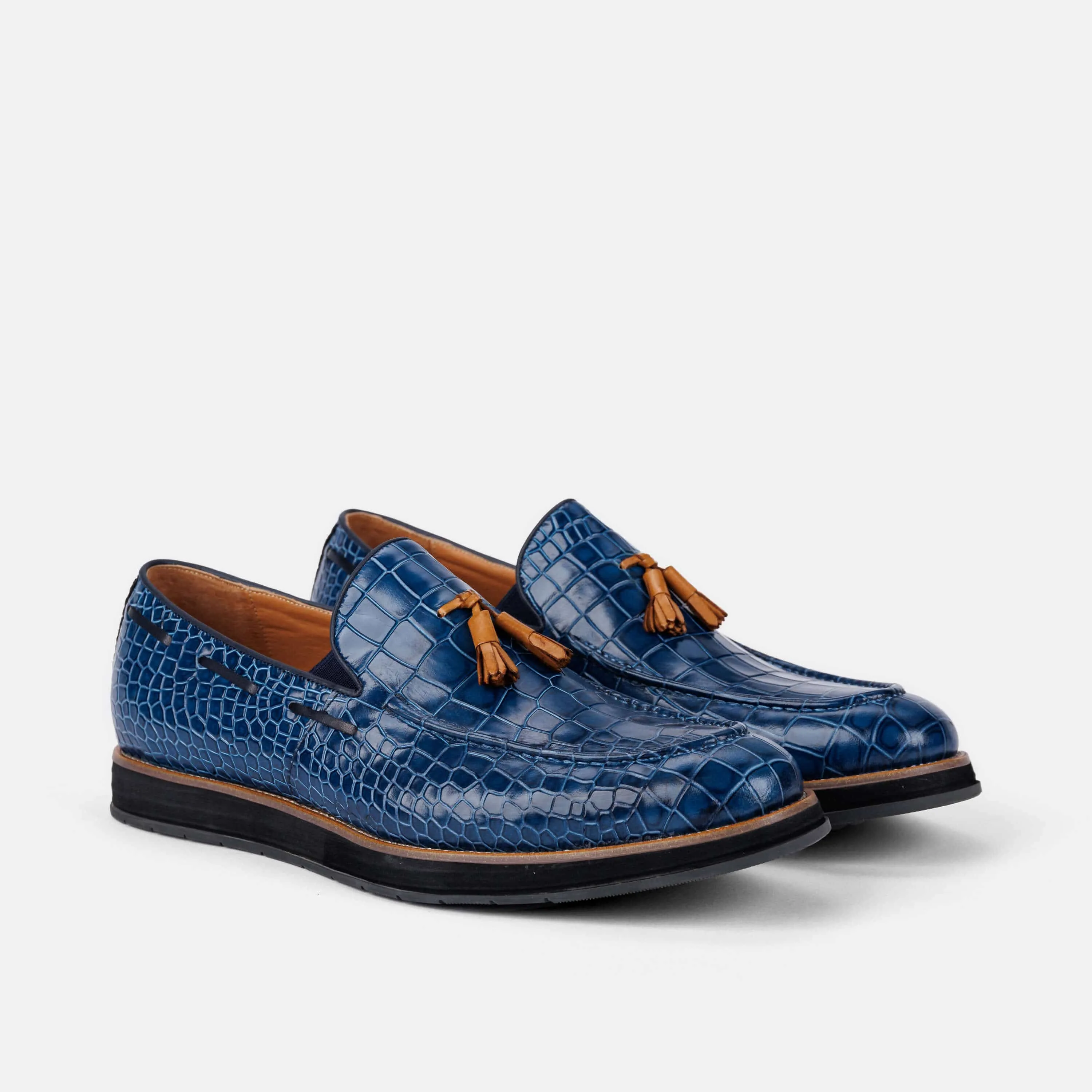 Apollo Blue Crocskin Tassel Loafers