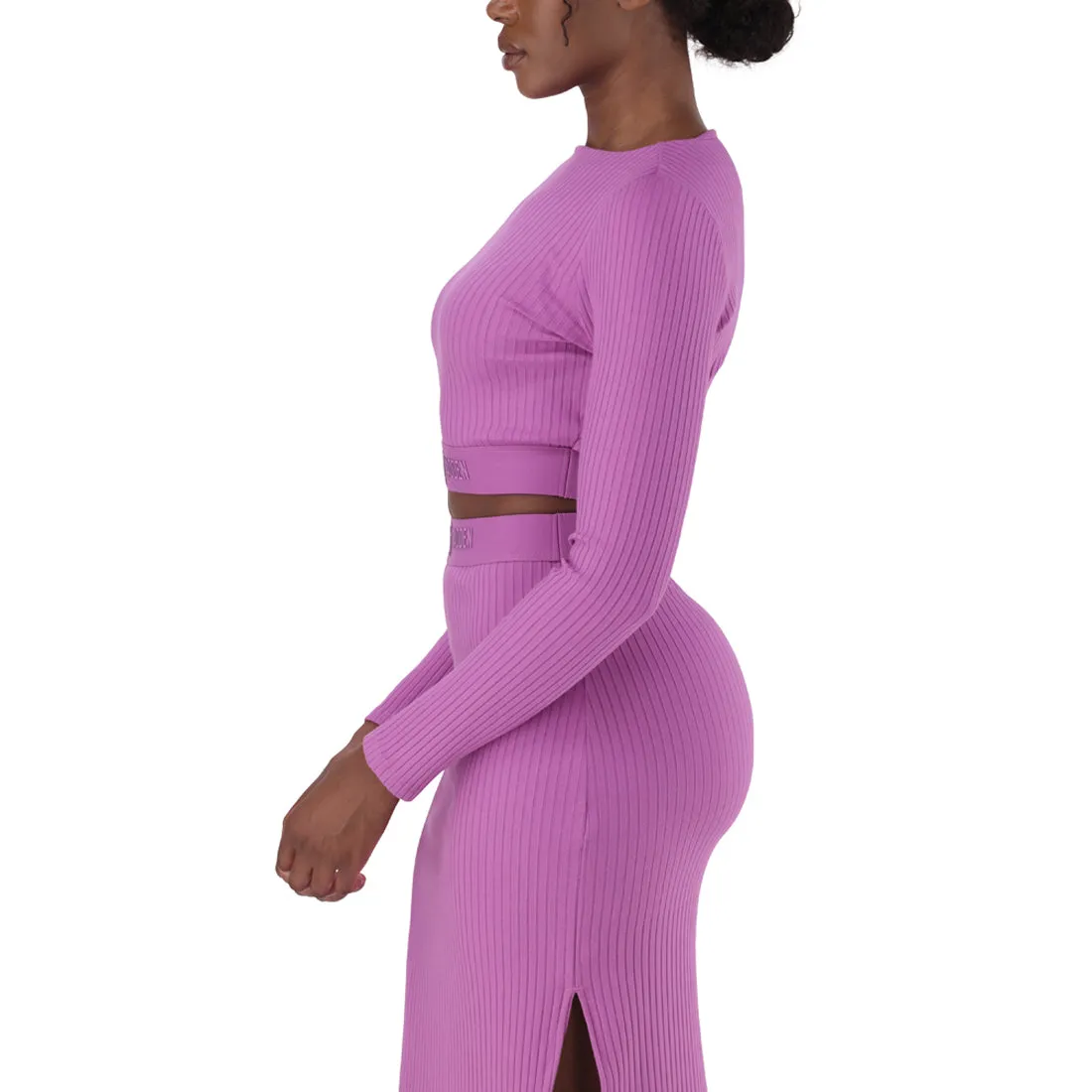 AVA RIB BOATNECK CROP TOP WITH LOGO ELASTIC PINK