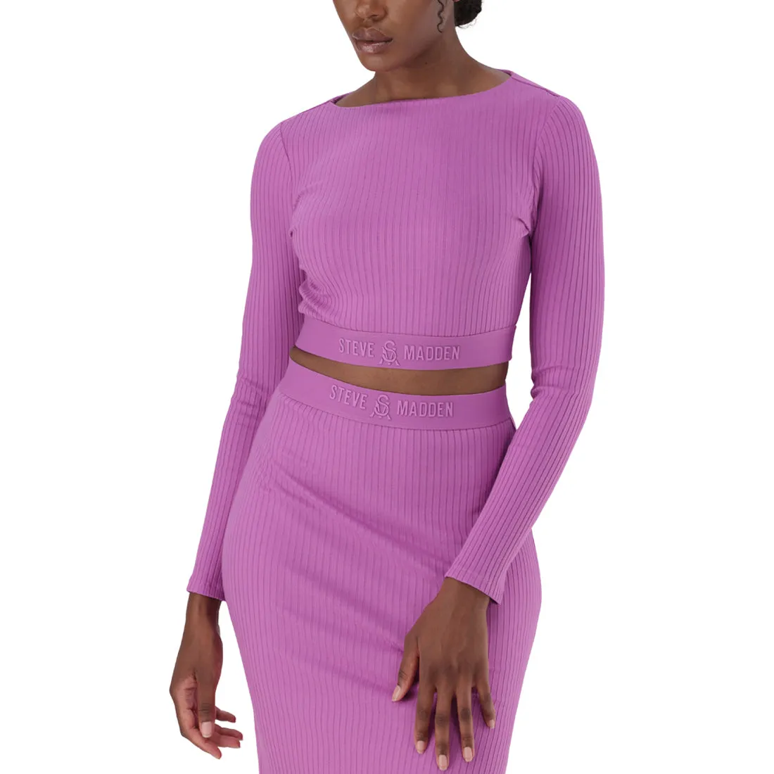 AVA RIB BOATNECK CROP TOP WITH LOGO ELASTIC PINK