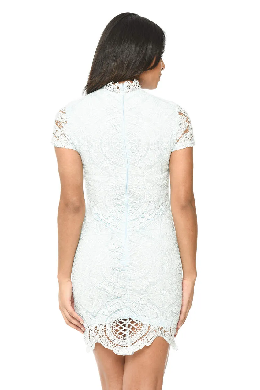 Baby Blue High Neck Lace Mini Dress