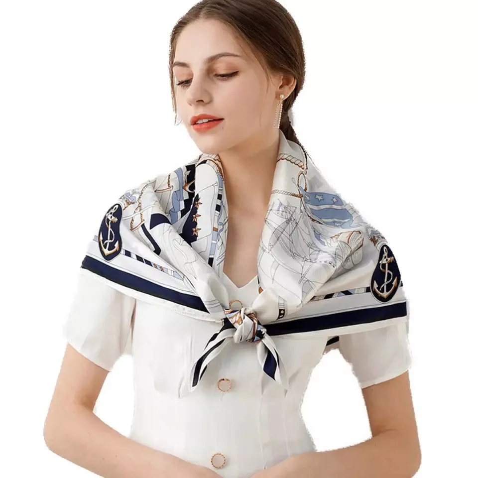 BAROQUE PRINT SILK SCARF WHITE & BLUE  DETAILS