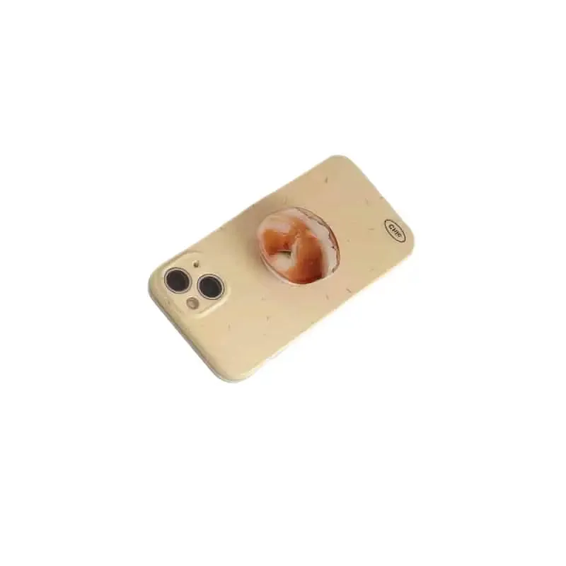 Beige Back Cover With a Bagel-Shaped Folding Holder Stand For IPhone