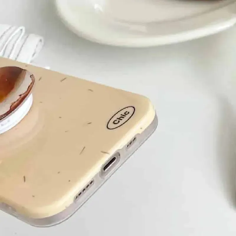 Beige Back Cover With a Bagel-Shaped Folding Holder Stand For IPhone