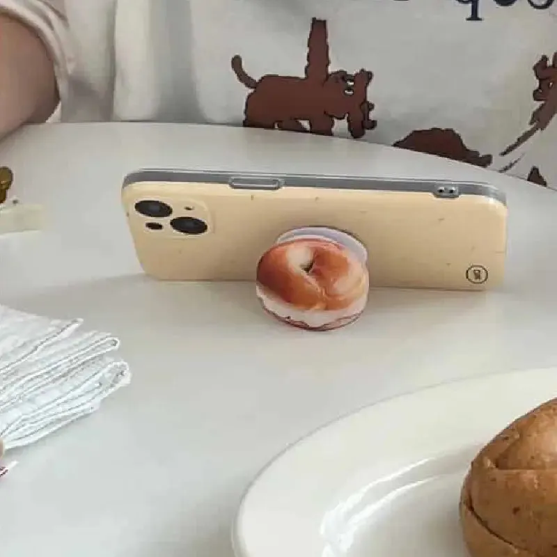 Beige Back Cover With a Bagel-Shaped Folding Holder Stand For IPhone