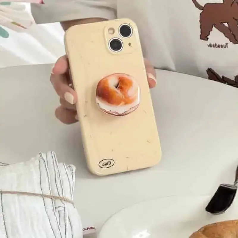 Beige Back Cover With a Bagel-Shaped Folding Holder Stand For IPhone