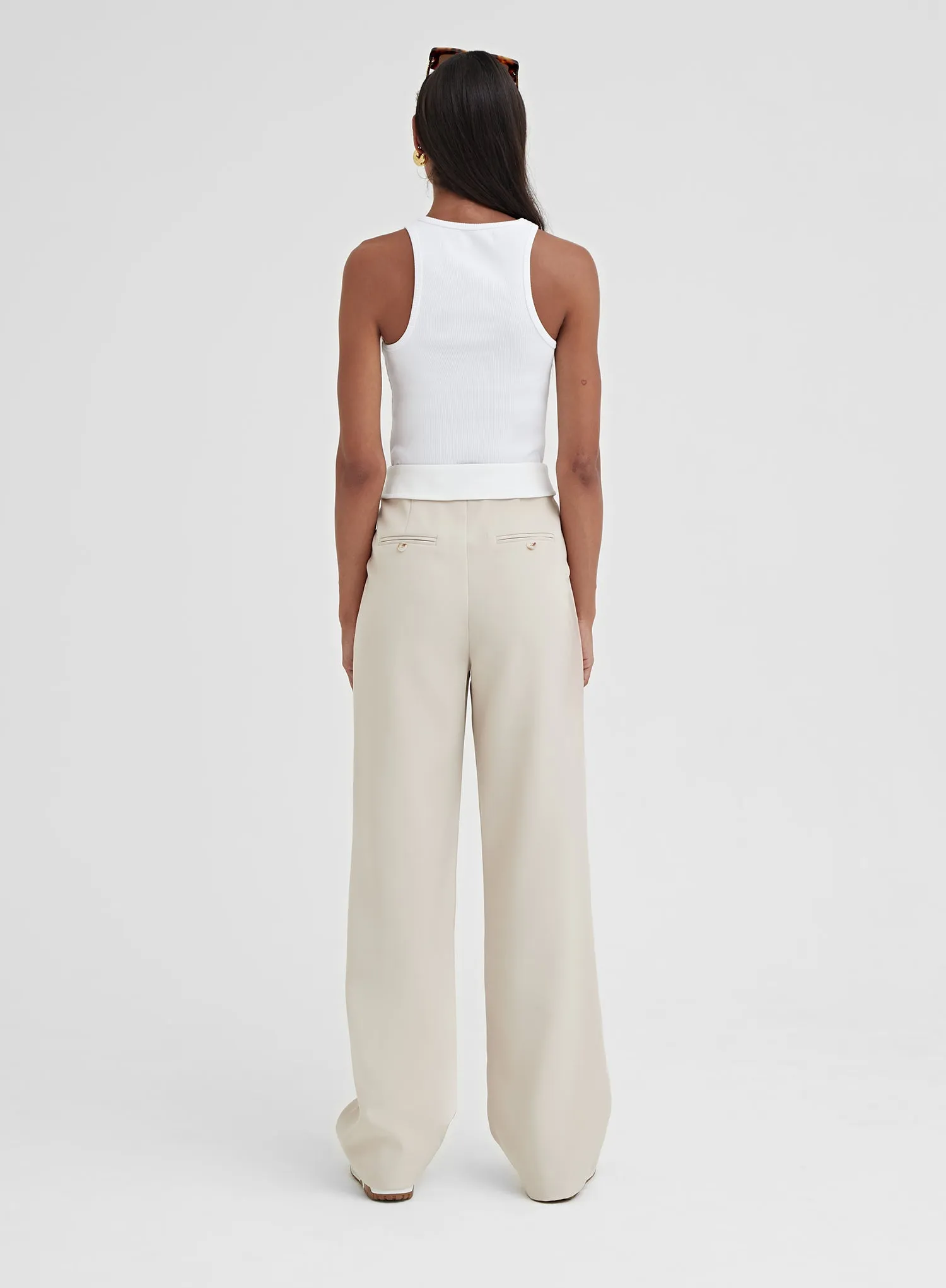 Beige Exposed Waistband Trouser - Nadia