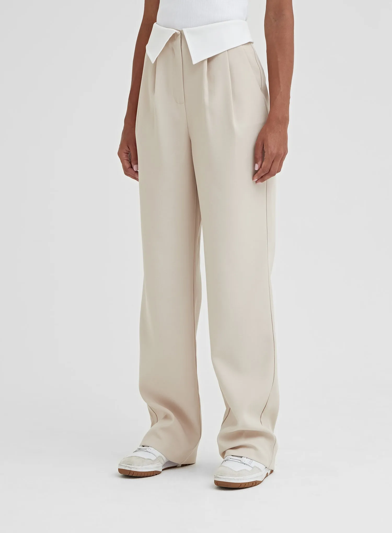 Beige Exposed Waistband Trouser - Nadia