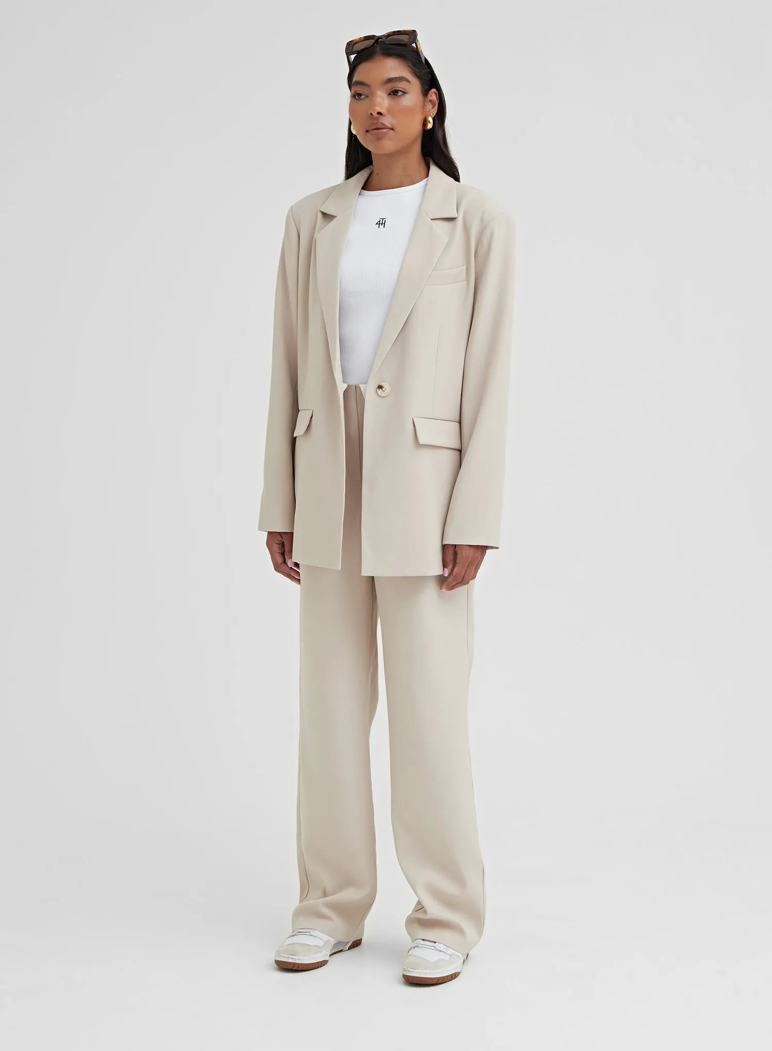 Beige Exposed Waistband Trouser - Nadia