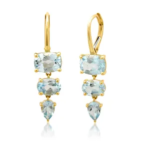 Blue Topaz Triple Drop Shape Earrings