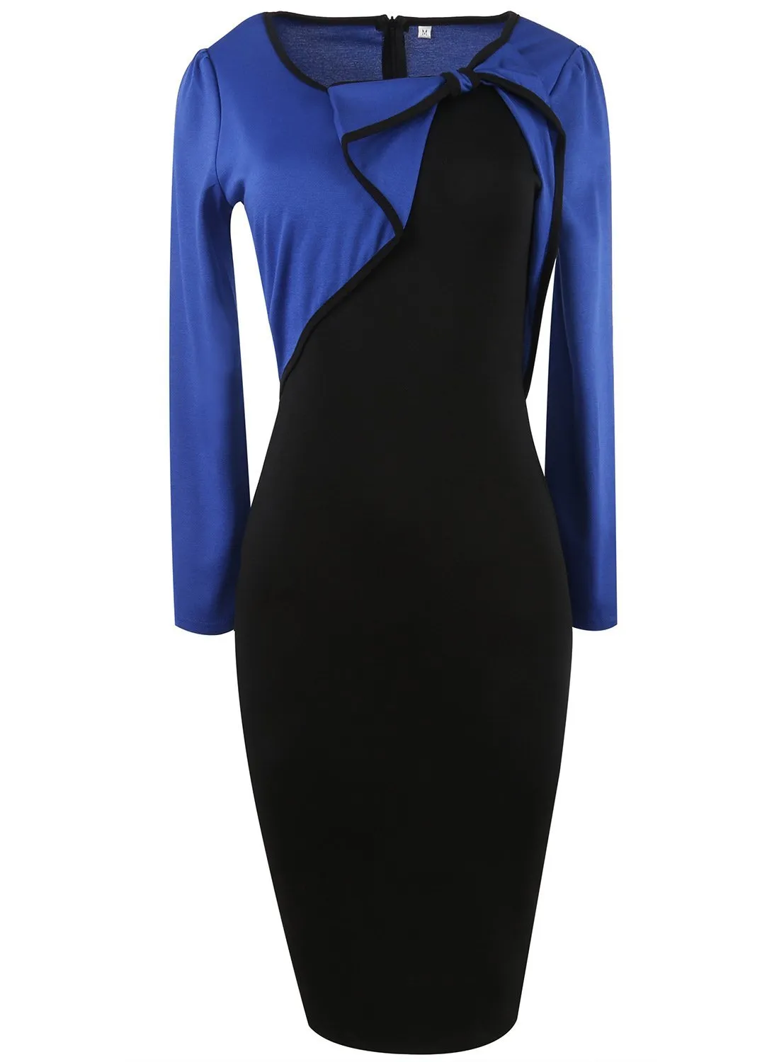 Bow-Accent Two-Tone Asymmetrical Sheath Dress