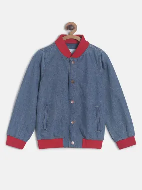 Boys Regular Fit Mid Blue Full Sleeve Denim Jacket