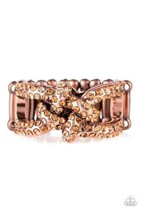 Can Only Go UPSCALE From Here Copper Rhinestone Ring - Paparazzi Accessories