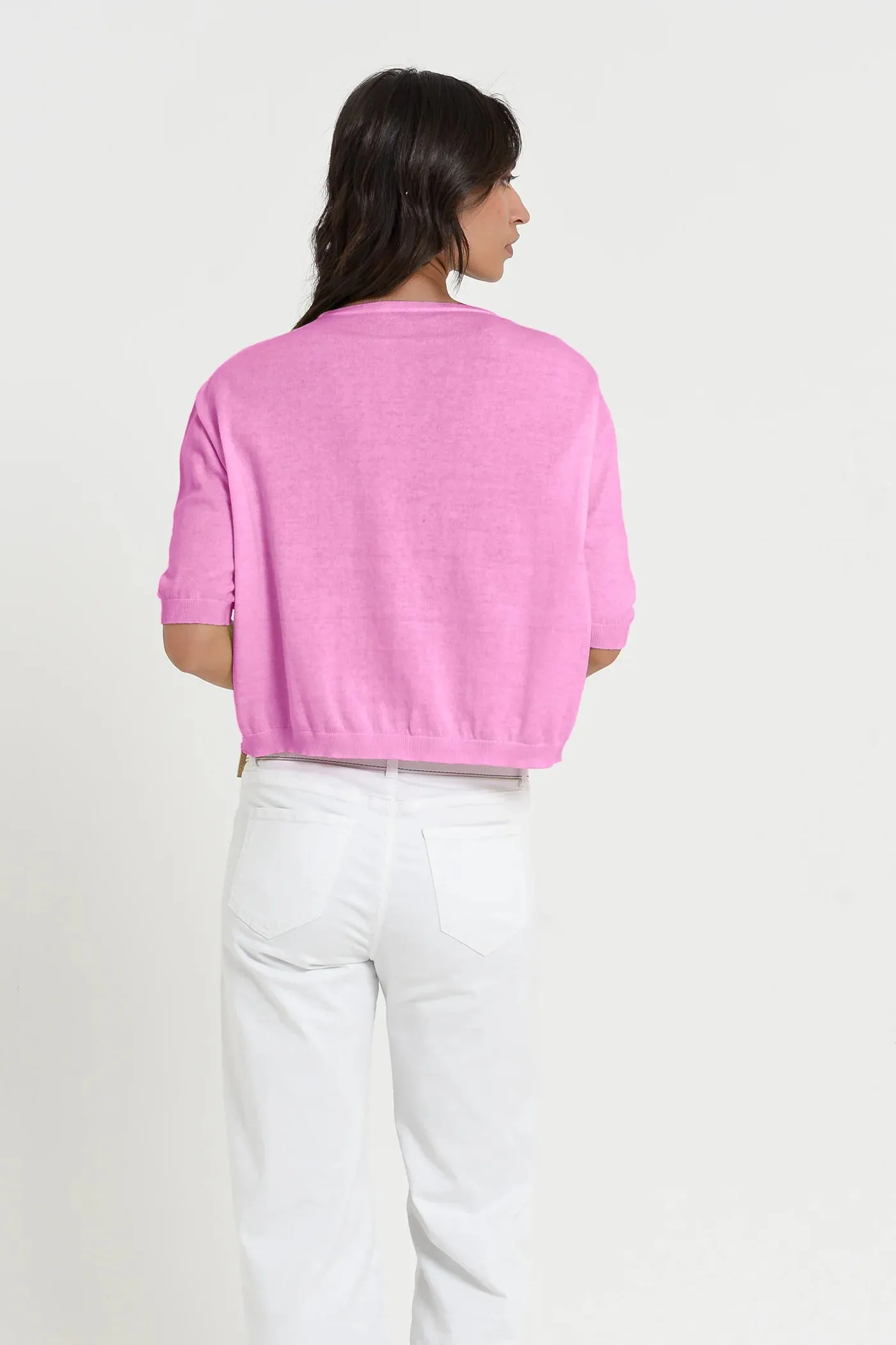 Candy Pink Short Sleeve Knit Sweater