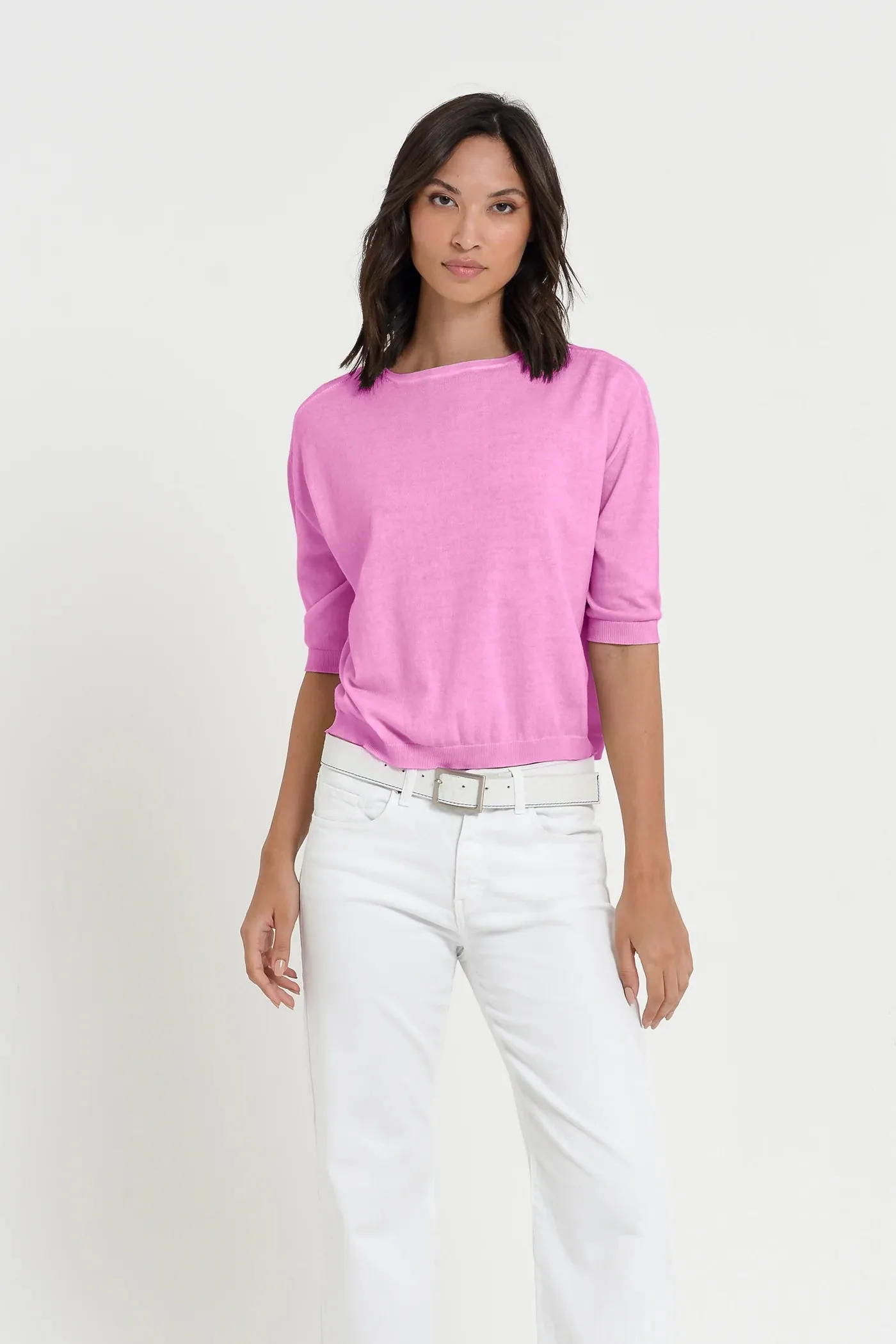 Candy Pink Short Sleeve Knit Sweater