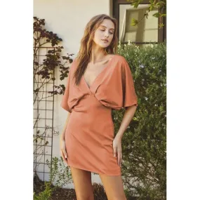 Coral Haze Plunging Midline Mini Dress