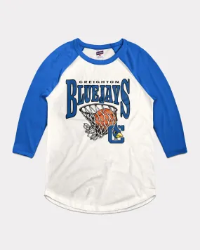 Creighton Nothing But Net Royal and White Raglan