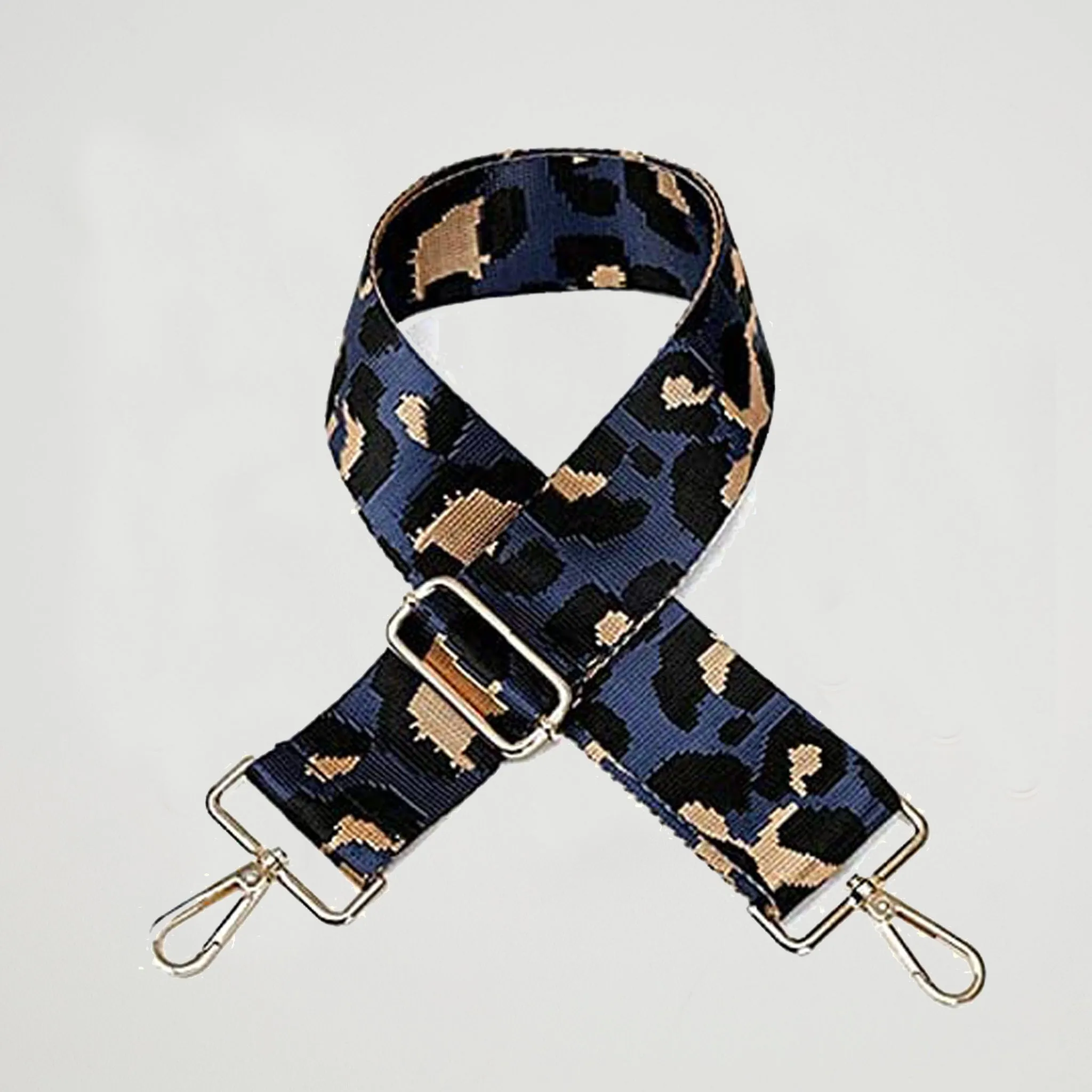 Crossbody Strap - Dark Blue Leopard Print (Gold Hardware)