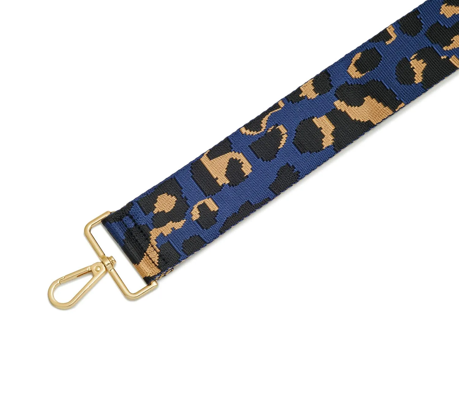 Crossbody Strap - Dark Blue Leopard Print (Gold Hardware)