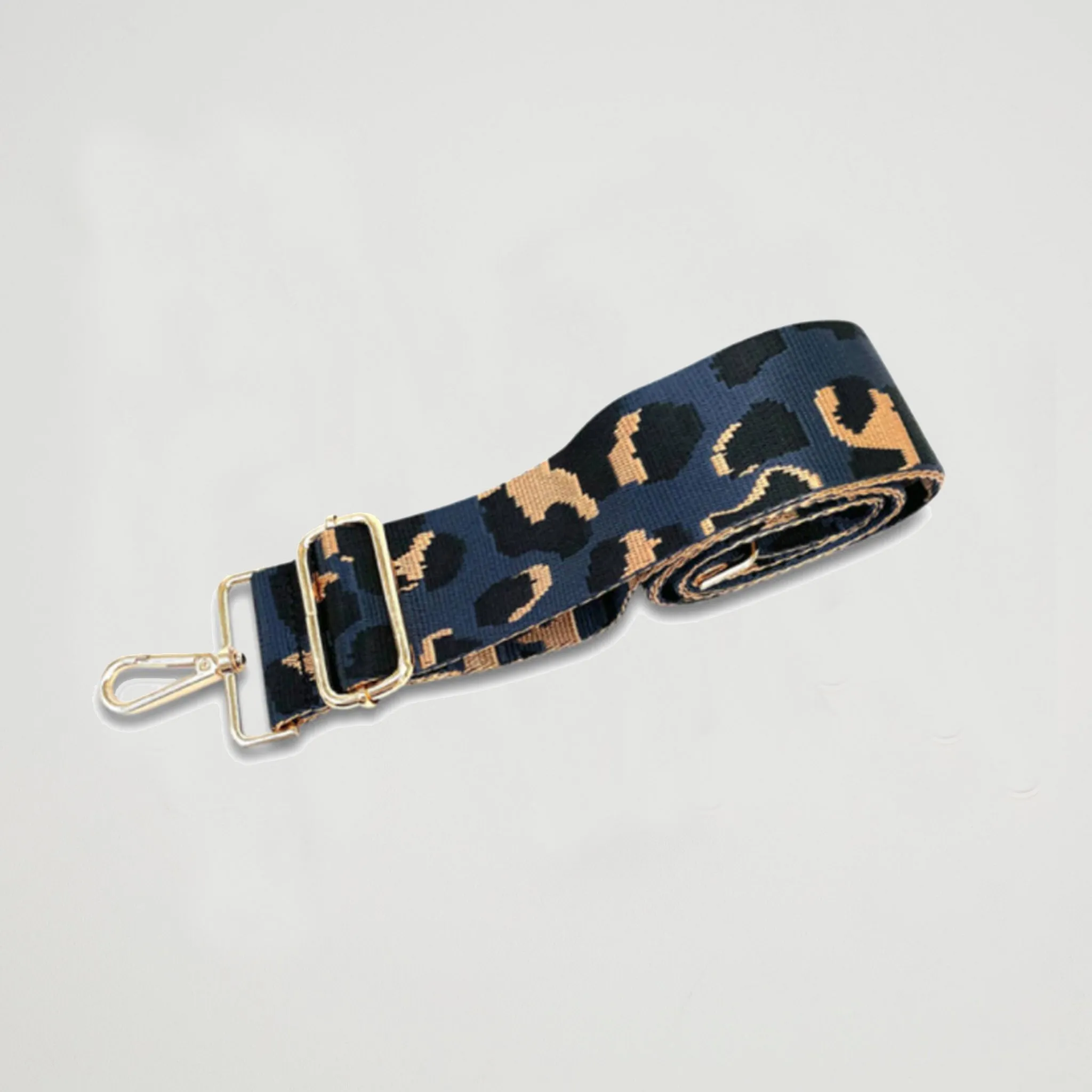 Crossbody Strap - Dark Blue Leopard Print (Gold Hardware)