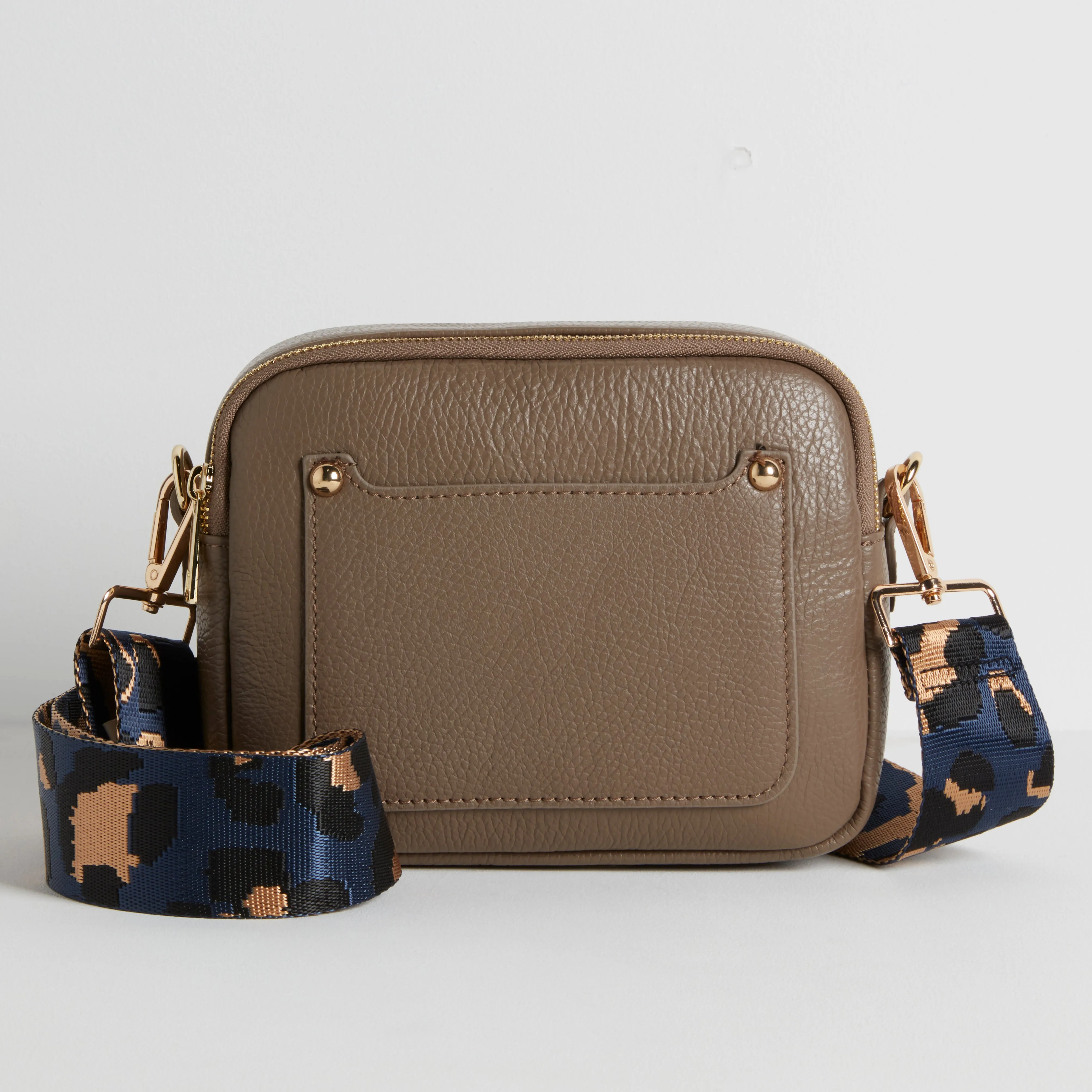 Crossbody Strap - Dark Blue Leopard Print (Gold Hardware)