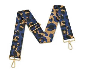 Crossbody Strap - Dark Blue Leopard Print (Gold Hardware)