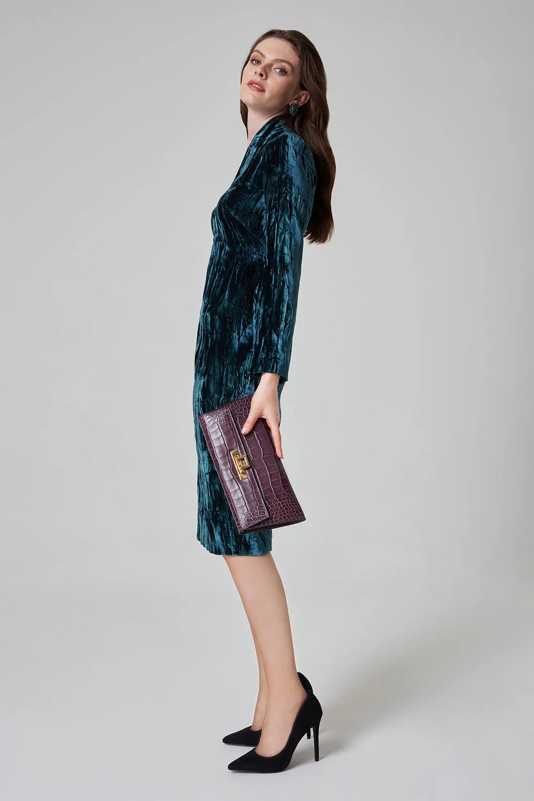 Dark Teal Crushed Velvet Dress - Emma