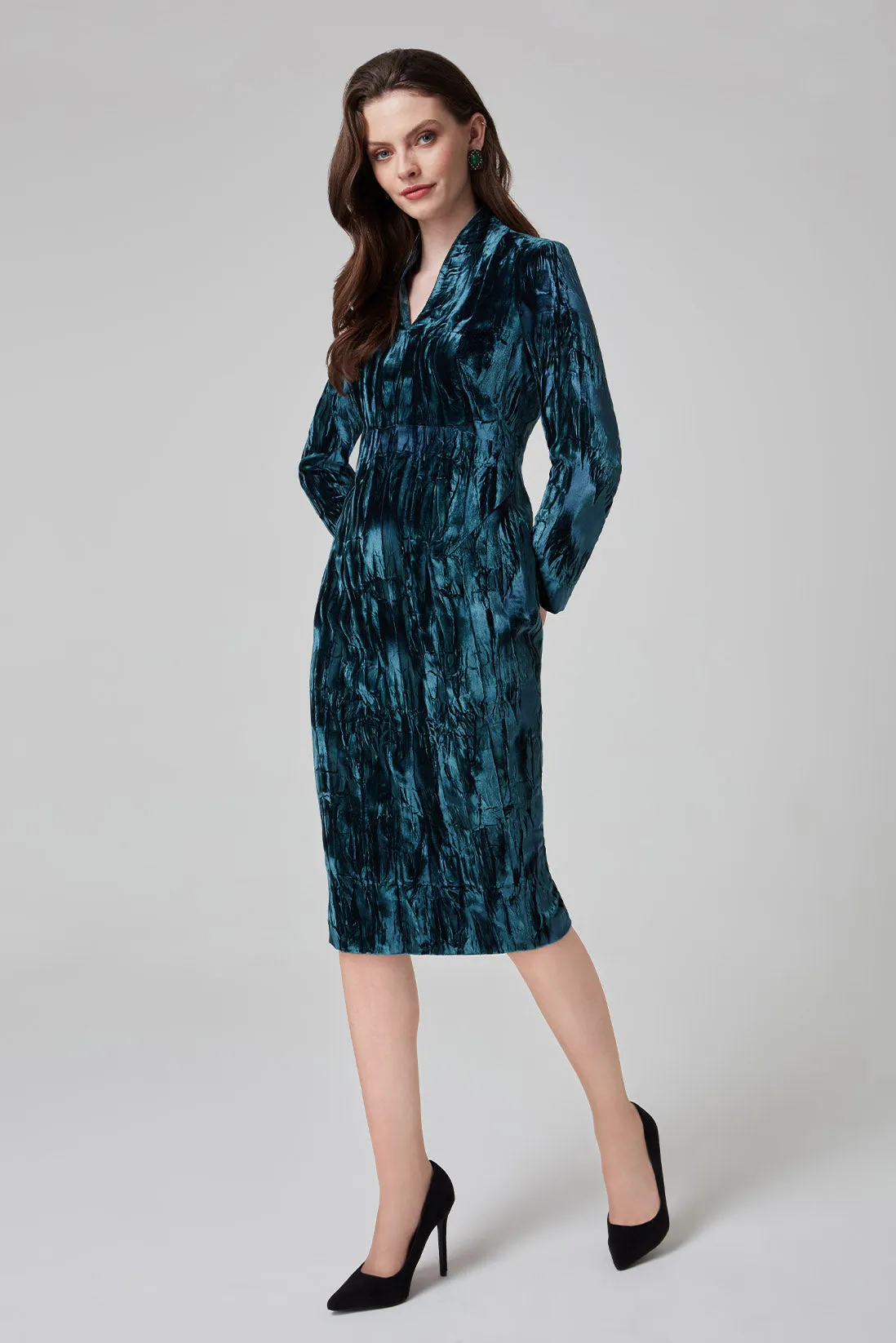 Dark Teal Crushed Velvet Dress - Emma