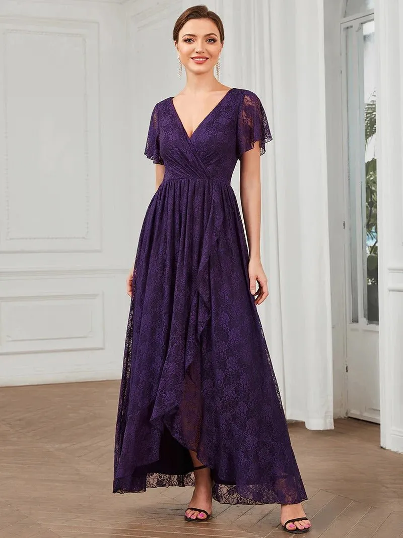 Deep V Neck Short See Through Sleeves A Line Bridesmaid Dress