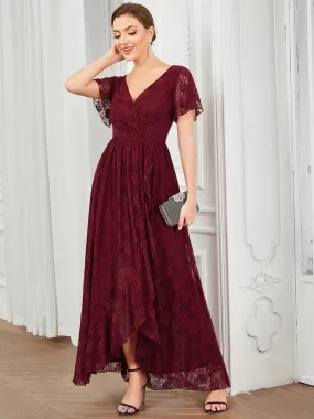 Deep V Neck Short See Through Sleeves A Line Bridesmaid Dress