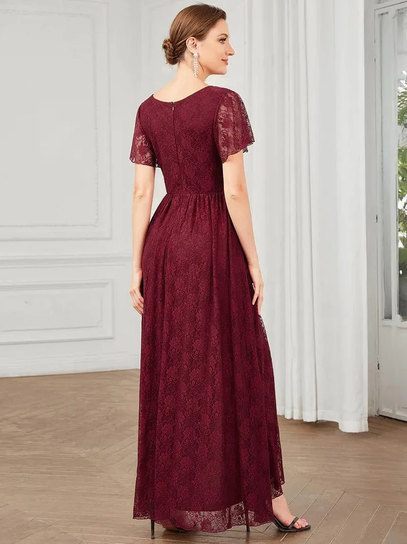 Deep V Neck Short See Through Sleeves A Line Bridesmaid Dress