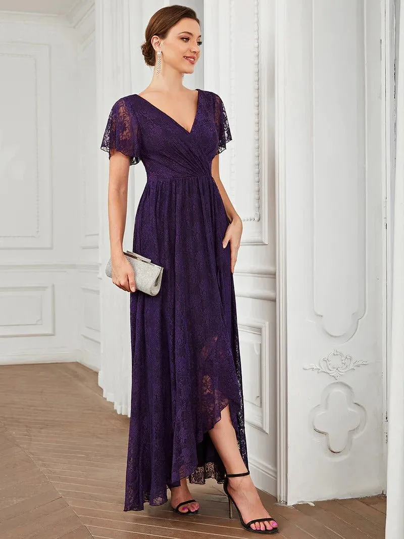 Deep V Neck Short See Through Sleeves A Line Bridesmaid Dress