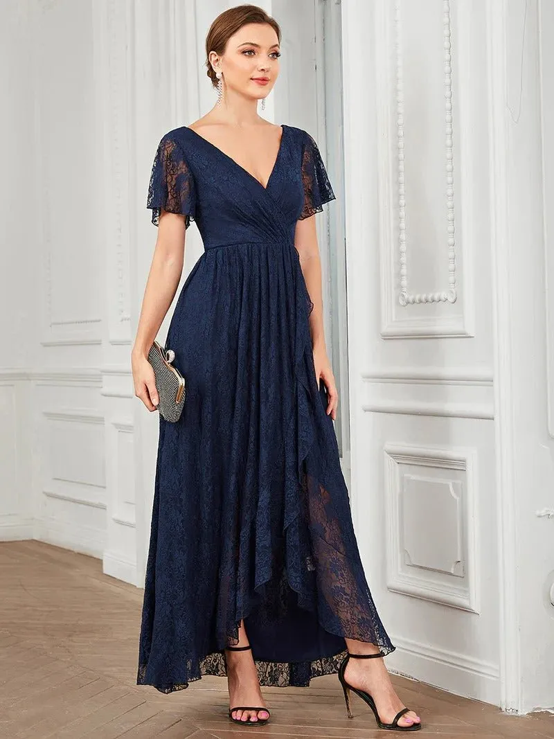 Deep V Neck Short See Through Sleeves A Line Bridesmaid Dress