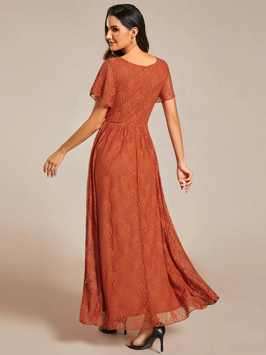 Deep V Neck Short See Through Sleeves A Line Bridesmaid Dress