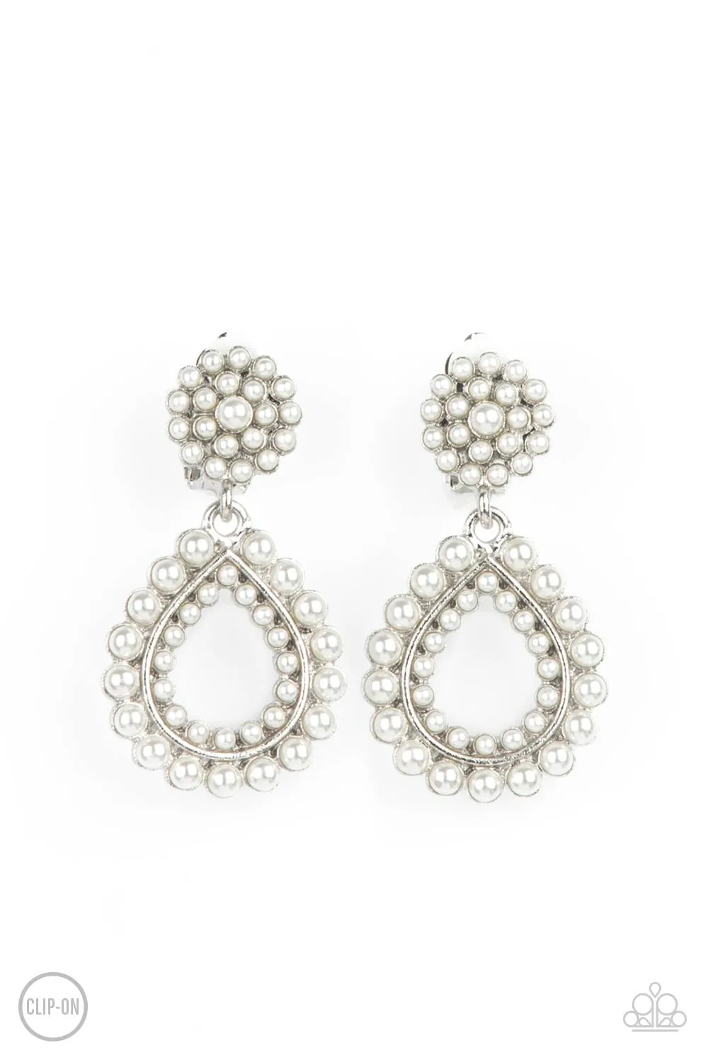 Discerning Droplets White Pearl Clip-On Earrings - Paparazzi Accessories