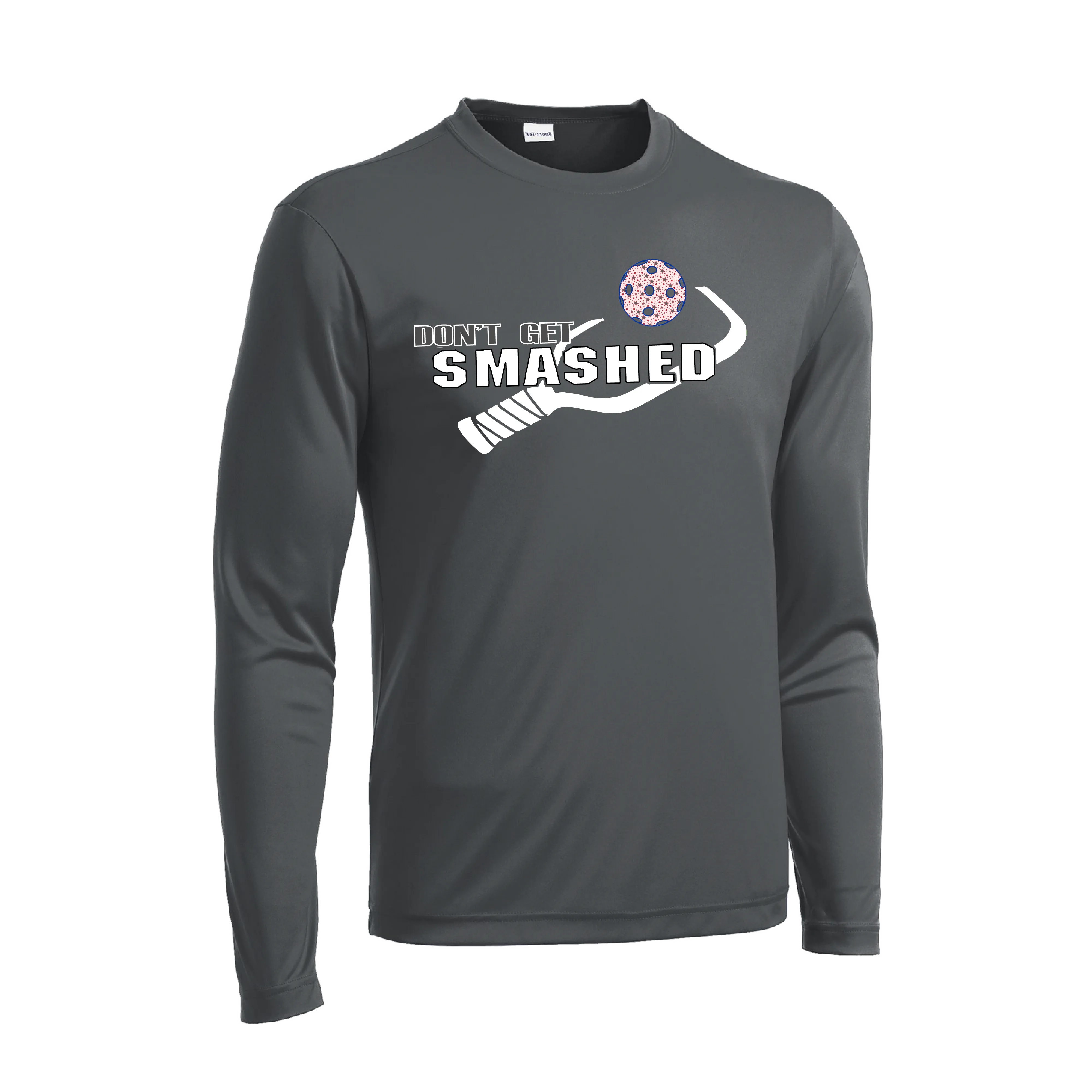 Don't Get Smashed With Pickleballs (Patriotic Stars) | Men's Long Sleeve Athletic Shirt | 100% Polyester