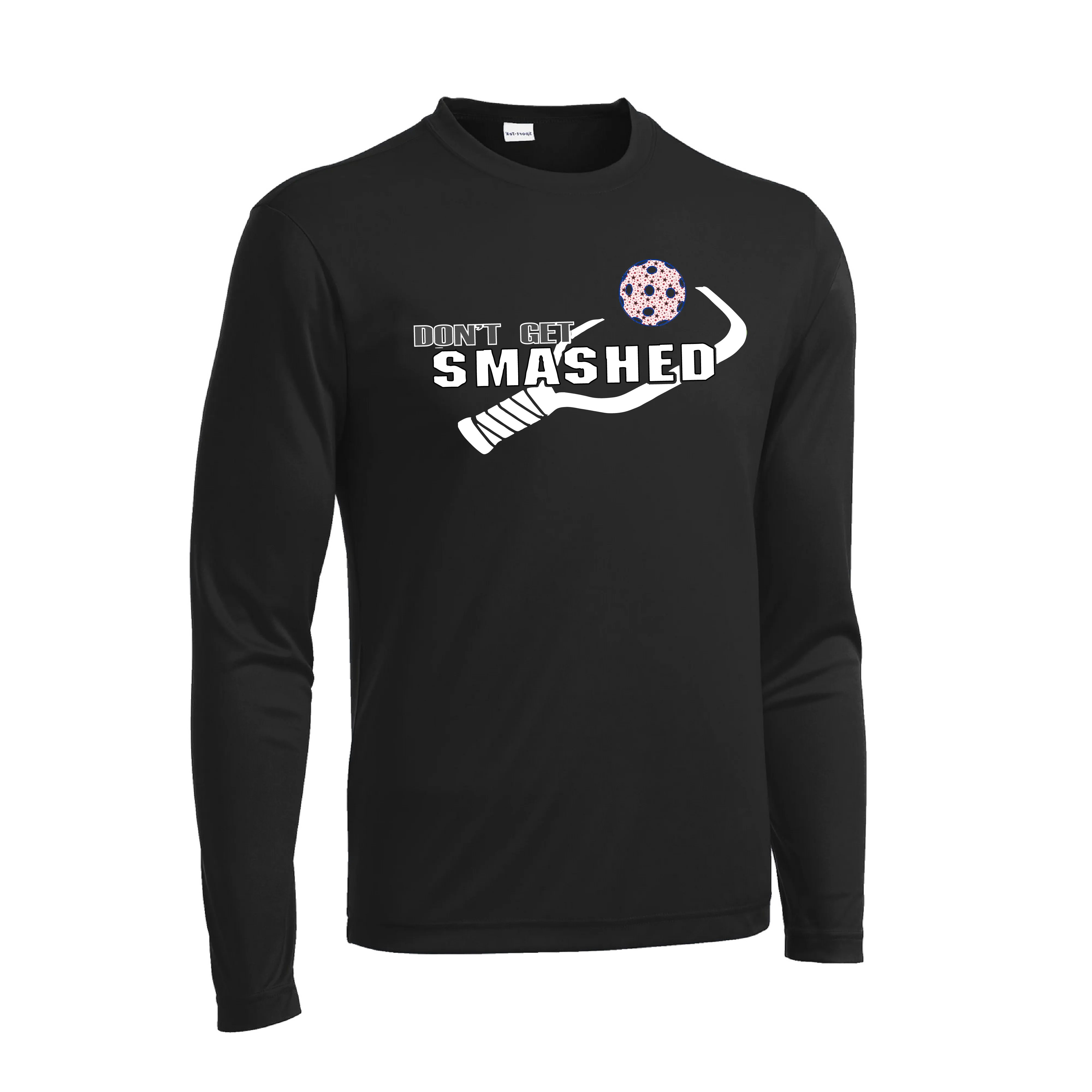 Don't Get Smashed With Pickleballs (Patriotic Stars) | Men's Long Sleeve Athletic Shirt | 100% Polyester