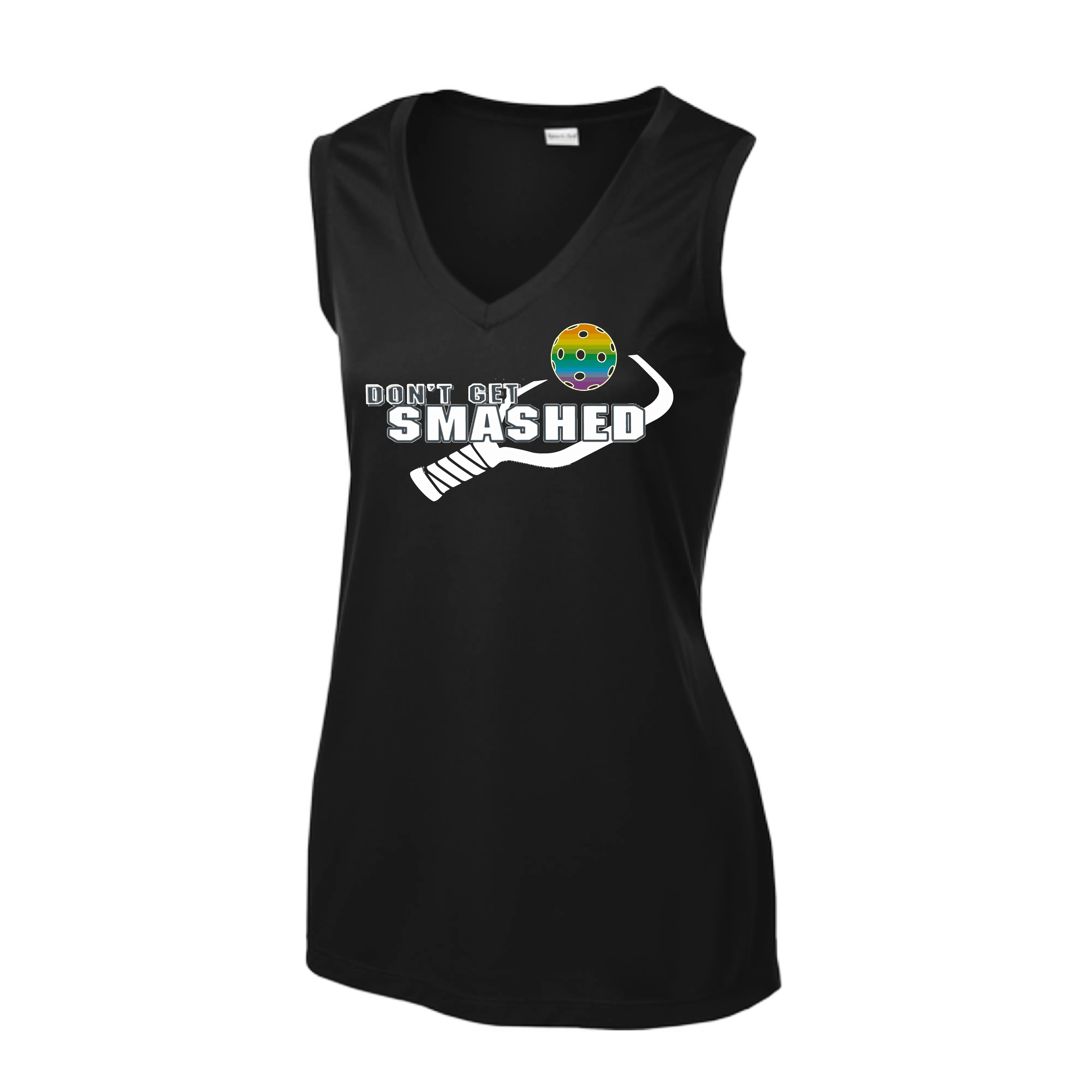 Don't Get Smashed With Pickleballs (Red Green Rainbow) | Women’s Sleeveless Athletic Shirt | 100% Polyester