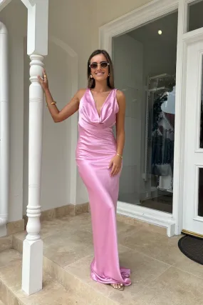 Drape Front Maxi Dress Pink