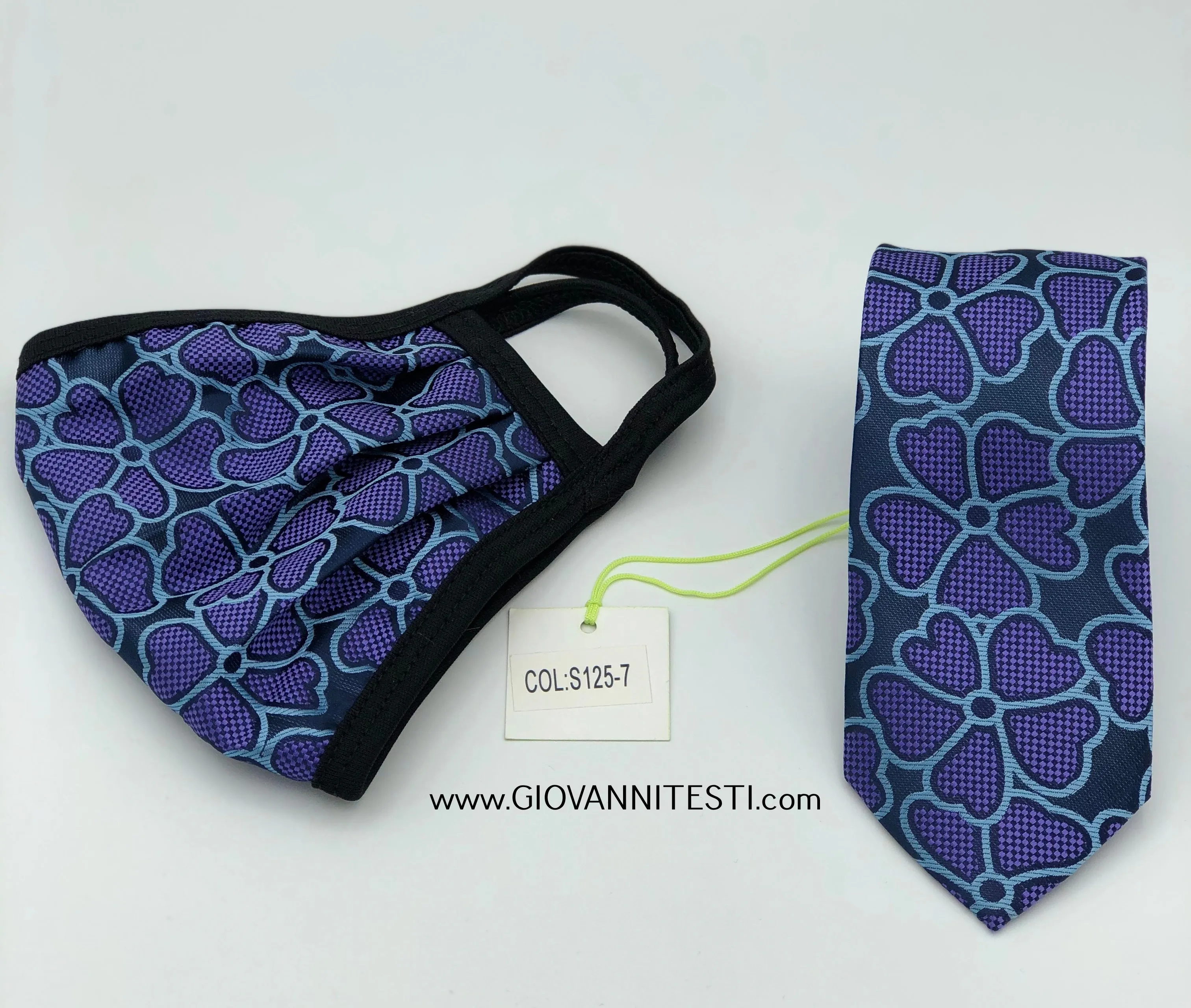 Face Mask & Tie Set S125-7, Navy / Purple